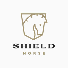 Horse Stallion Gold Shield Security Protection Logo Vector Icon Illustration