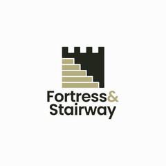 Fototapeta na wymiar Stairway Stair Way Castle Fortress Logo Vector Icon Illustration