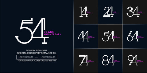 set of anniversary white and purple color with dark color background for special celebration event