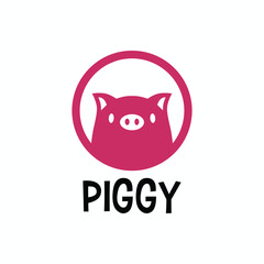 Cute Pig Piggy Mascot Character Cartoon Round Circle Emblem Logo Vector Icon Illustration