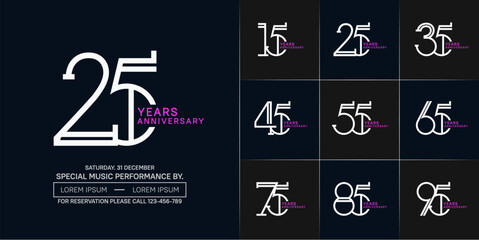 set of anniversary white and purple color with dark color background for special celebration event