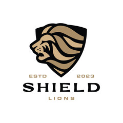 lion head shield logo vector icon illustration