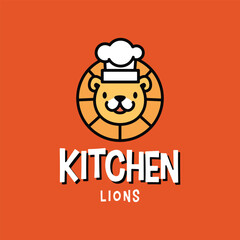 Lion Chef Hat Kitchen Mascot Cartoon Character Logo Vector Icon Illustration