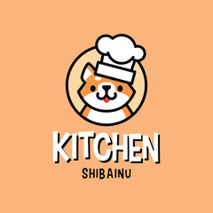 Shiba Inu Dog Chef Hat Kitchen Mascot Cartoon Character Logo Vector Icon Illustration