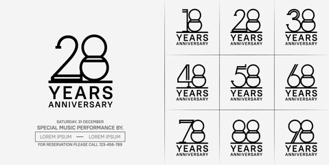 set of anniversary logotype black color for special celebration event