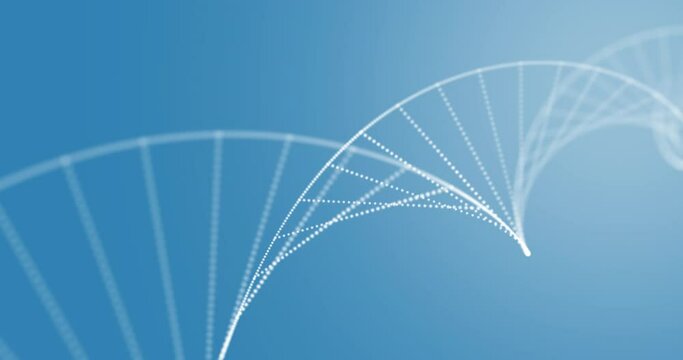Animation of dots forming dna helix against blue background