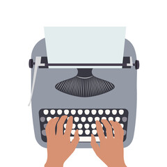 Hands typing on a vintage typewriter vector illustration graphic