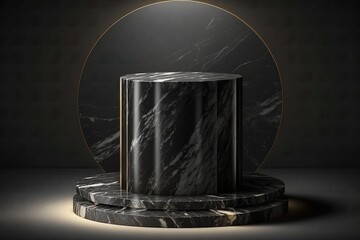 black marble round podium for product display Created with generative AI Technology