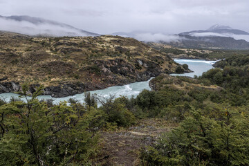 Confluence of Baker River and Chacabuco River in the Chilean part of Patagonia - natural sight along the Carretera Austral 