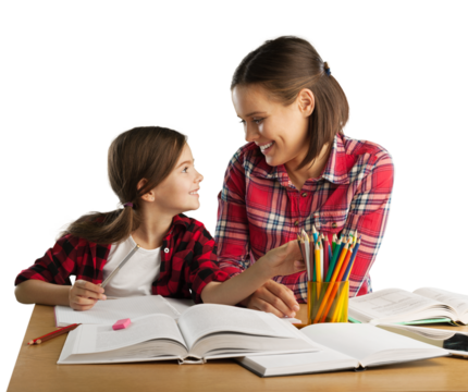Happy young mother and daughter painting