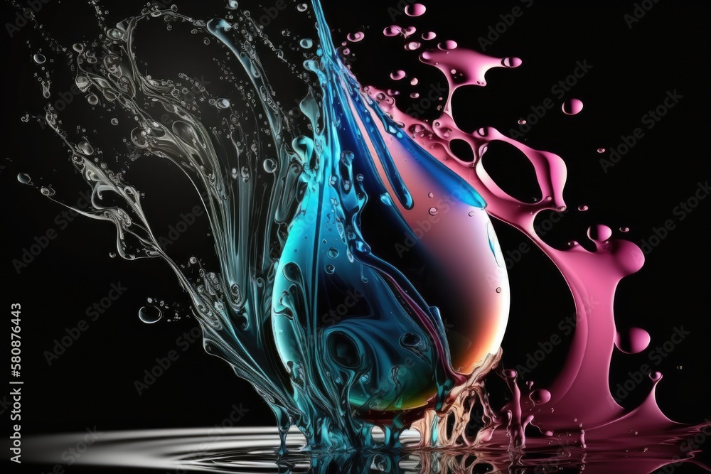 Poster a drop of ink in water undefined background. generative ai