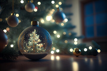 Christmas Tree With Baubles And Blurred Shiny Lights. - shiny lights, festive, holiday season, decoration ornament banner