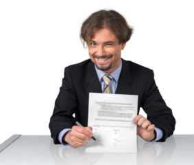 Portrait of a Sleazy Businessman Showing Contract