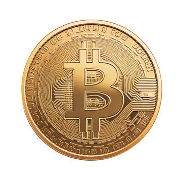 Golden bitcoin coin, png stock photo file cut out and isolated on a transparent background - Generative AI