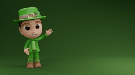 Character with green clothing and hat with clover 3d illustration