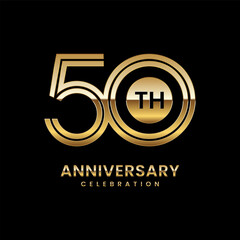 50th Anniversary. Anniversary logo design with double line concept, vector illustration - obrazy, fototapety, plakaty