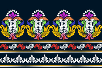 Obraz premium Ikat ethnic seamless pattern design Aztec fabric boho mandalas textile wallpaper tribal native motive carpet ornaments African American Indian folk embroidery vector 