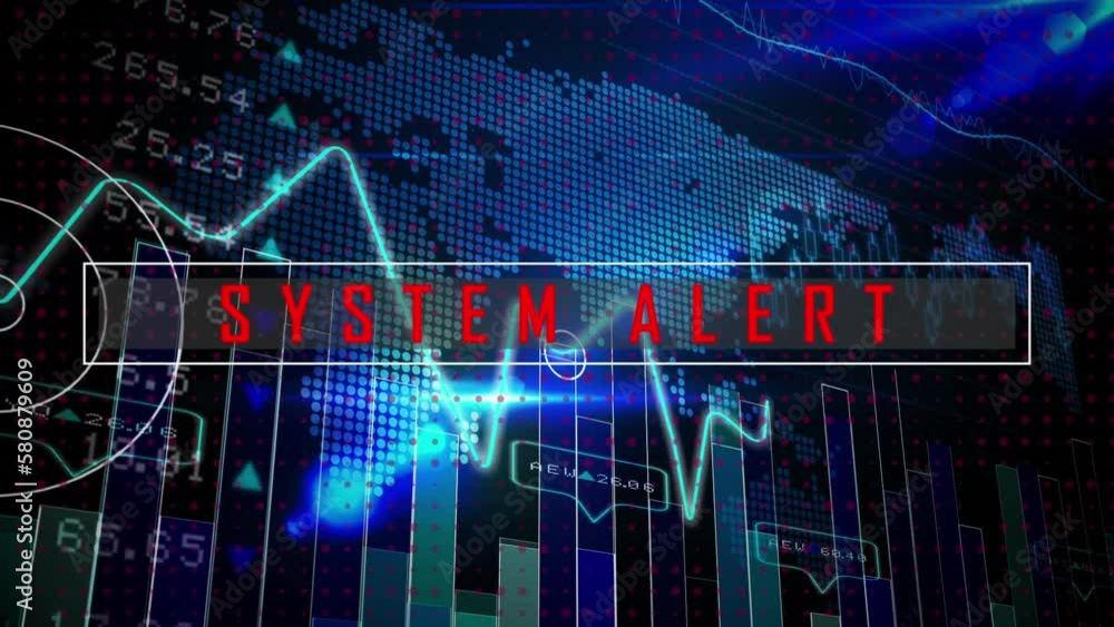 Poster animation of system alert text over financial data processing