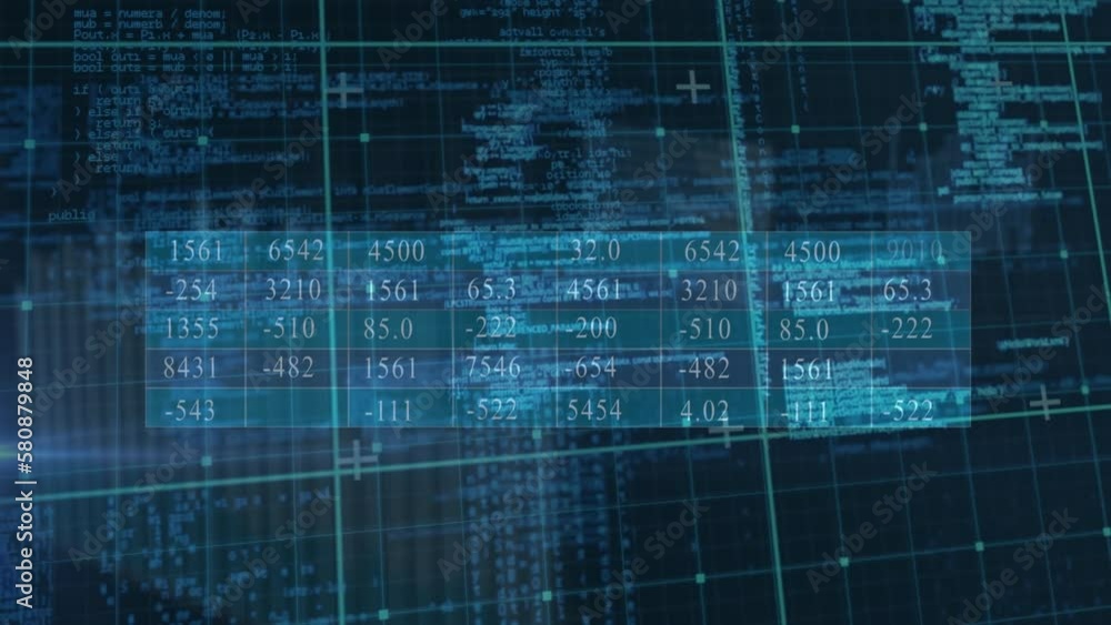 Aufkleber animation of financial data processing over grid