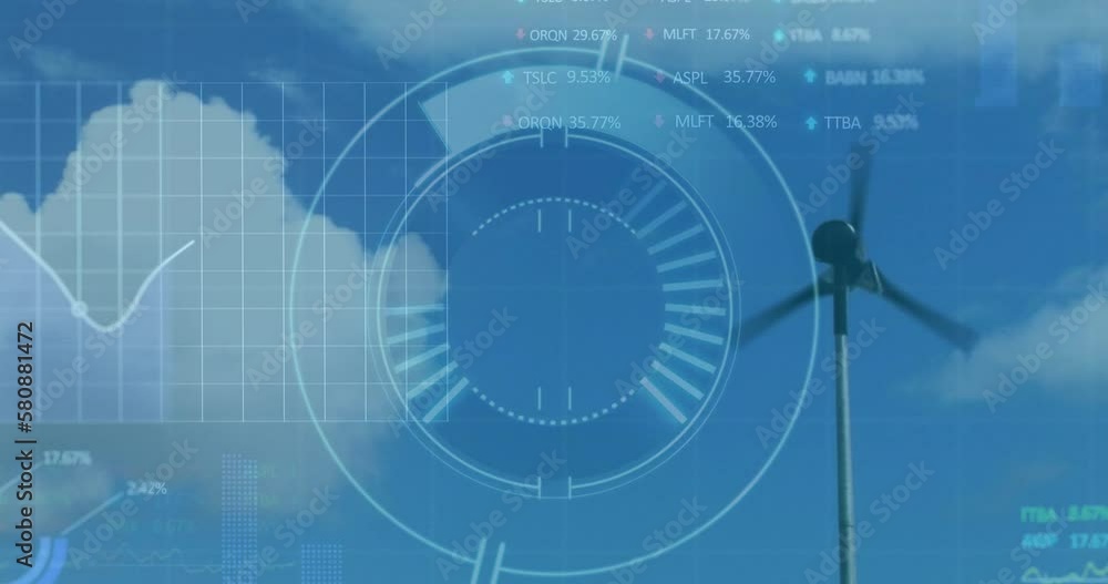 Aufkleber animation of data processing over wind turbine