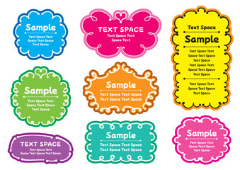 フリーハンドで描いたくるくるしたカラフルなかわいいフレームのセット