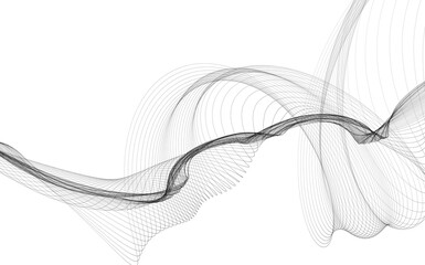 Abstract background with monochrome wave lines on white background.