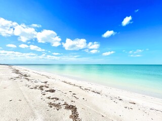 beach with sand and blue sky