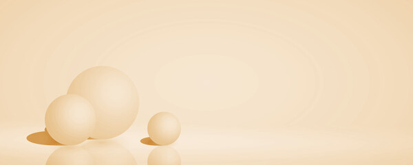 Three plain creamy white spheres on a white background - Abstract geometrical banner minimalist design