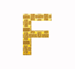 Alphabet letter F - Textured shiny gold foil