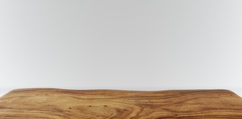 Front view of wood or wooden table corner isolated on white background including clipping path. 3d rendering.