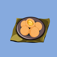 Jajanan Pasar Onde Onde Vector - Illustrator Cartoon Tradisional Food