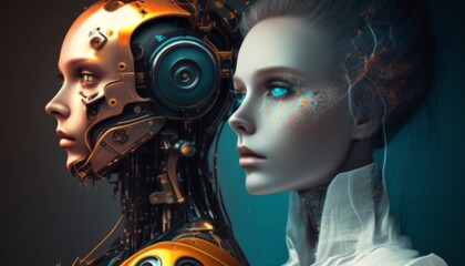 Futuristic Illustration of Human-Like AI Robots