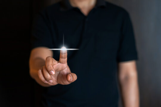 Man touch the future interface technology virtual screen.