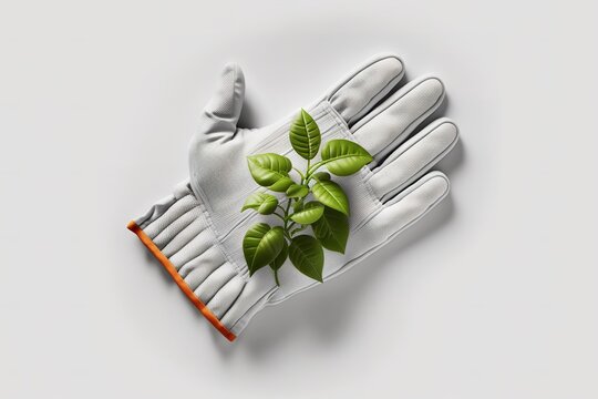 Gardening Gloves With Plant Over White Background. Generative AI Illustration