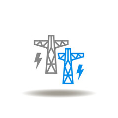 Vector illustration of electrical pylon tower network. Icon of electricity system. Symbol of high voltage electric line power transmission.
