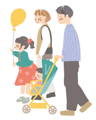 家族でお出かけするイラスト