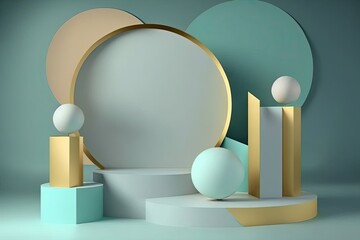 Mockup scene with abstract background and podium in geometry shape for product display. Generative AI