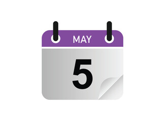 5th May calendar icon. May 5 calendar Date Month icon vector illustrator.