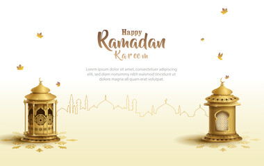 islamic greeting ramadan kareem card design with two lanterns