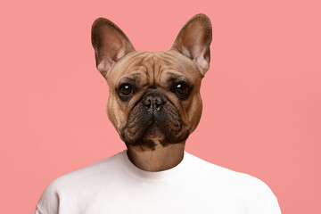 Guy with dog face looking at camera, closeup shot