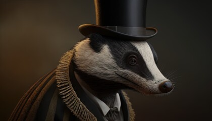 A Victorian Badger illustration is a detailed and intricate depiction of a badger, often featuring ornate patterns and intricate linework. digital art, Generative AI