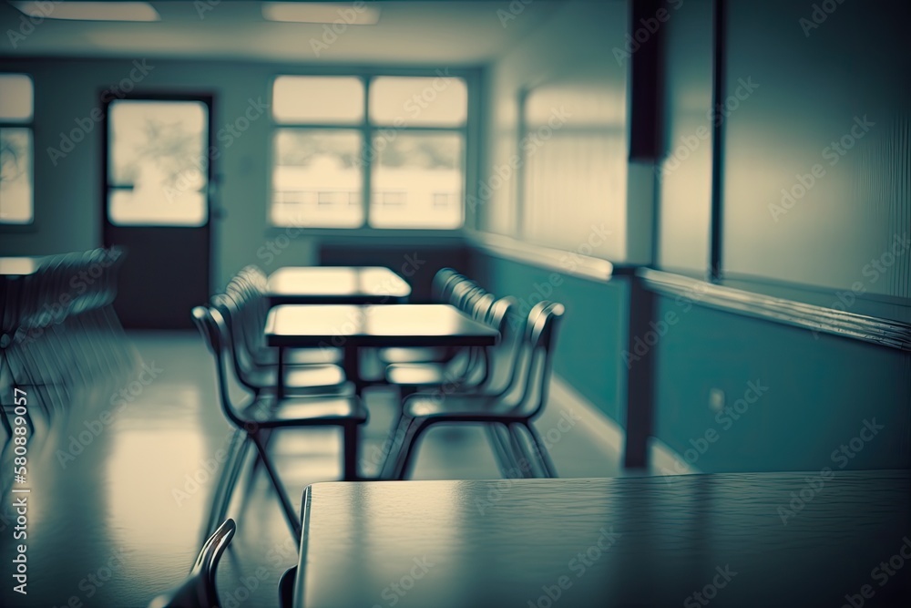 Poster blur image of empty classroom. generative ai