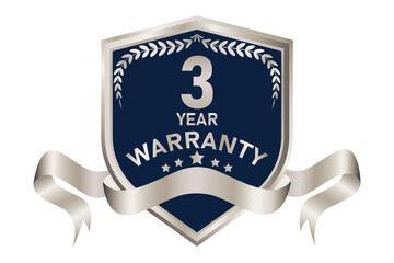 blue and silver warranty badge illustration, in premium colors, seals, medals, shields, badges, scrolls, and ornaments