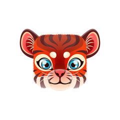 Cartoon tiger kawaii square animal face. Isolated predator cub, baby tiger vector character portrait with striped skin. Jungle habitat, cube shape app button, icon, graphic design element