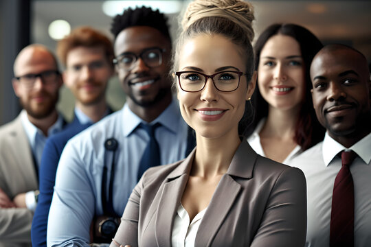 A Group Portrait Of A Diverse Factory Workforce, People Of All Races And Genders Working Together Proudly In Their Workplace, Businessmen And Businesswomen, Positive Attitude And Success