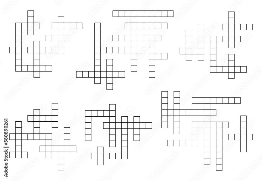 Poster crossword game grid, blank boxes for word riddle or puzzle quiz, vector template. crossword empty sq