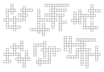 Crossword game grid, blank boxes for word riddle or puzzle quiz, vector template. Crossword empty square boxes vertical and horizontal cross grid for newspaper game quiz or crossword layout