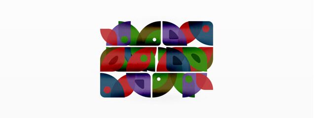 Colorful minimal geometric abstract background. Triangle shape with round elements, circles. Trendy techno business template for wallpaper, banner, background or landing