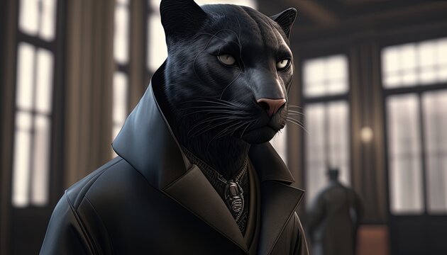 stealthy panther detective digital art illustration, Generative AI