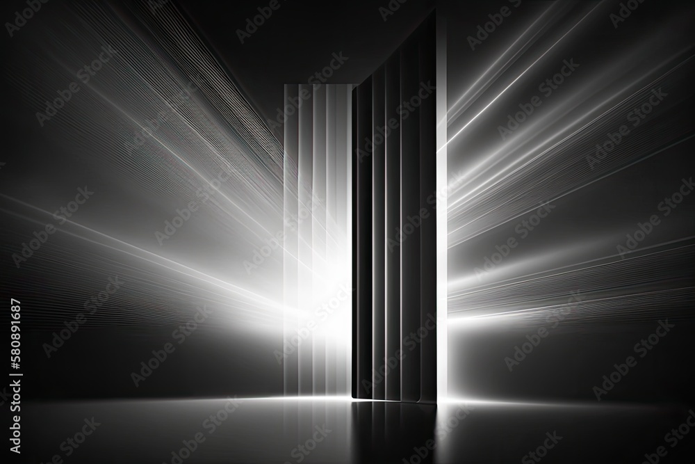 Poster light beams in the night. screens in a studio image that show how their edges reflect light. scienti